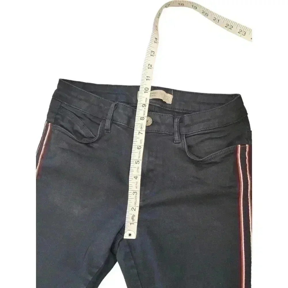 Zara Basics Z1975 Denim Navy Skinny Jeans Red White Stripe Sides Stretchy Size 4 - Picture 10 of 12